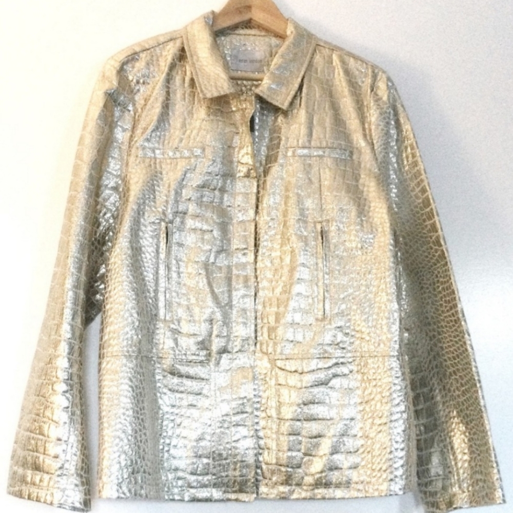 Erin London metallic gold alligator skin cotton blend jacket